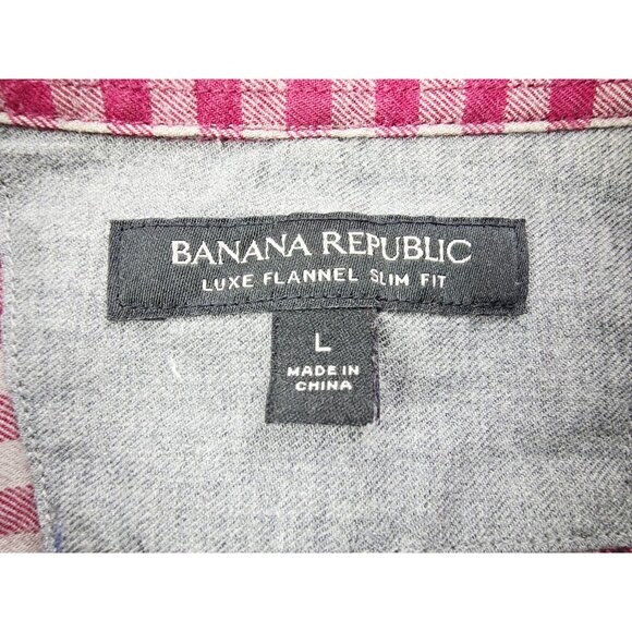 Banana Republic Slim Fit Luxe Flannel Size Large Mens Burgundy Gray Check Shirt - Picture 4 of 9